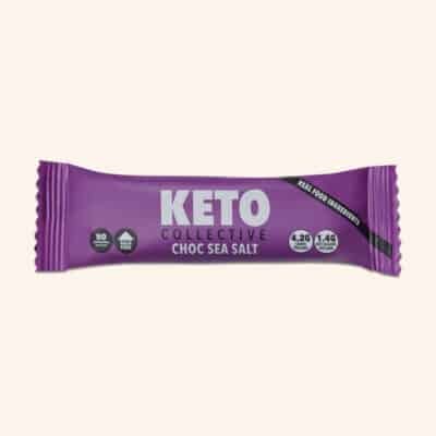 Choc sea salt keto bar on a cream background