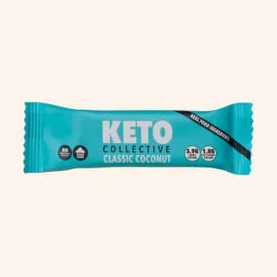 classic coconut keto bar on a cream background