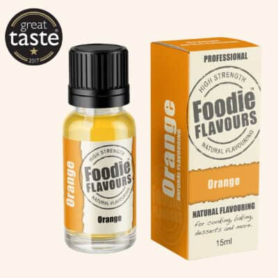 foodie flavours orange bottle, box and great taste award badge