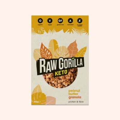 Raw Gorilla Peanut Butter Granola box on a cream background